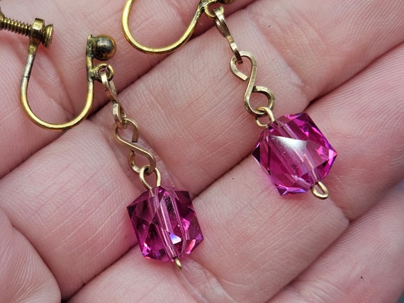 Antique Edwardian Rolled Gold Bright Pink Glass D… - image 7