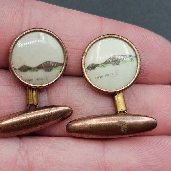 Antique Forth Bridge Tourist Cufflinks Scottish Edinburgh