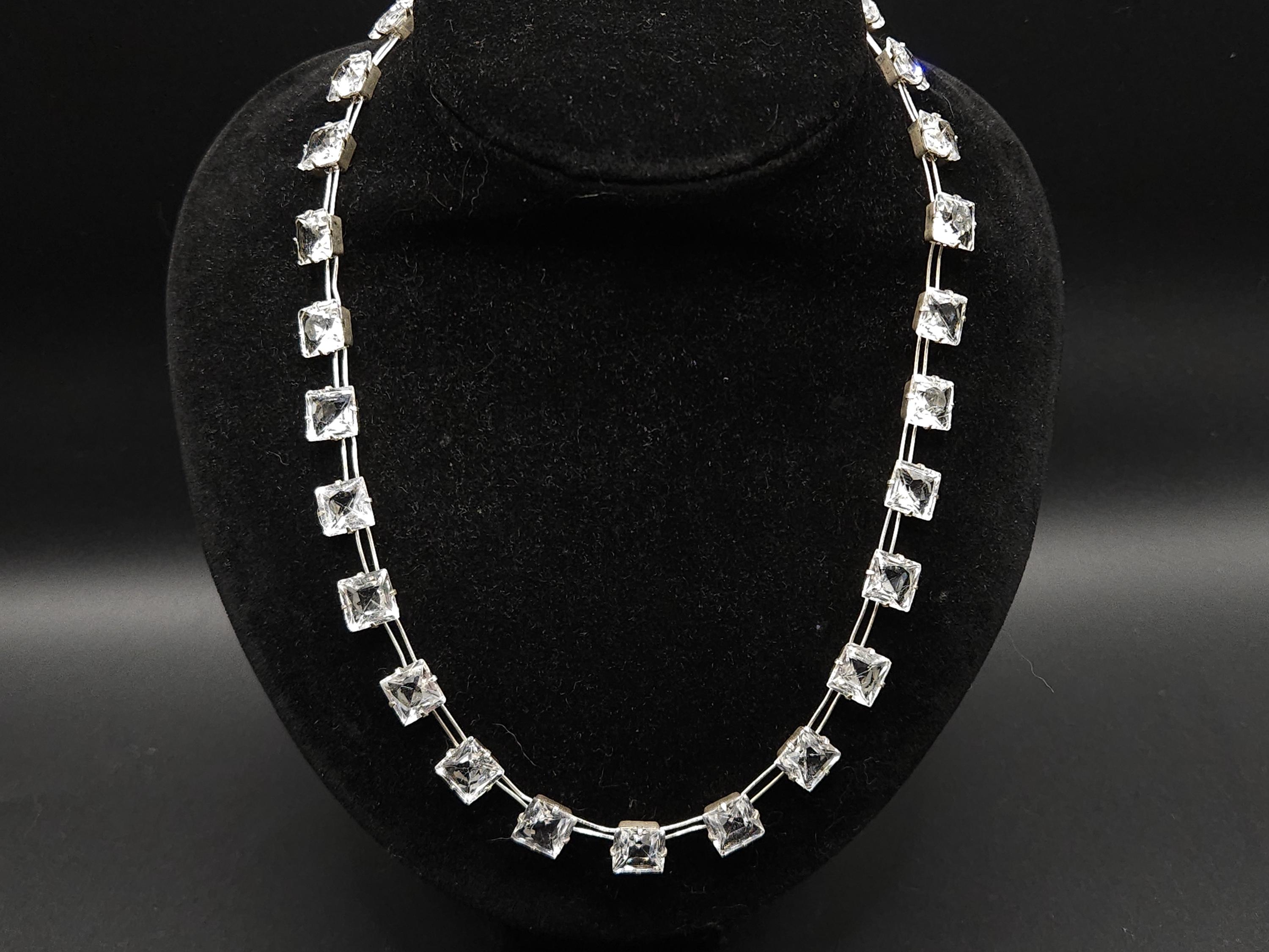 Antique 1930s Art Deco Sterling Silver Sqaure Open Back Czech Glass…