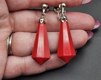 Boucles D'oreilles Clips Vintage - Plastique Multicolore - Occasion TBE