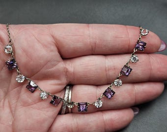 Collier Vintage Doré à Perles Transparentes Et Noires à Facettes - Bijou Ancien Sans Marque, Très Bon état