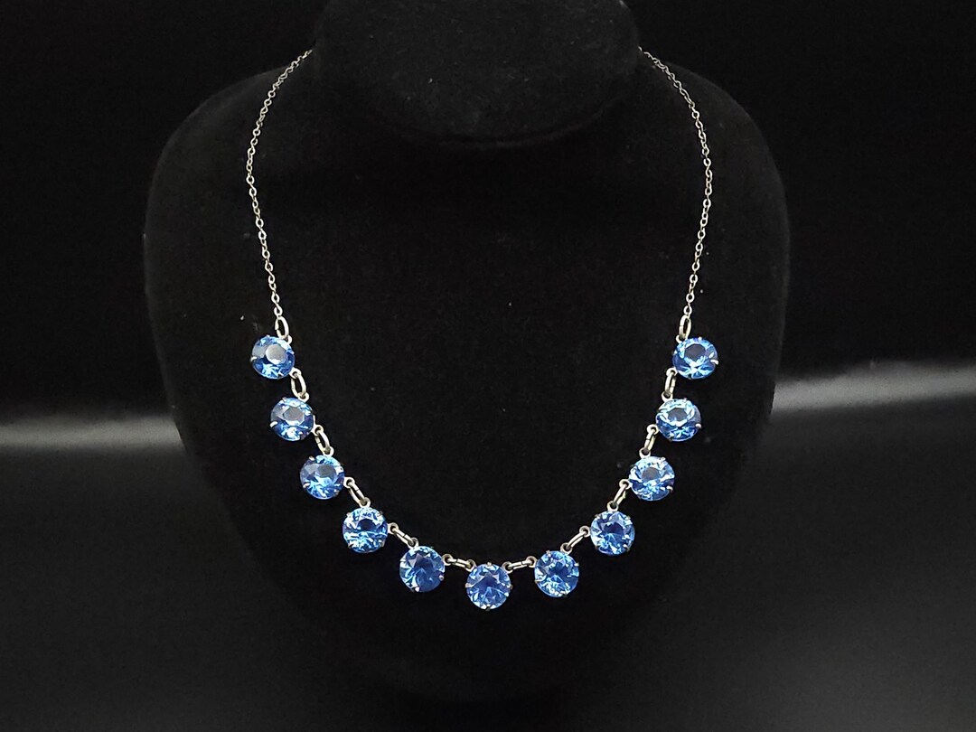 Collier Art Déco Années 1930 - Rivière De Strass Brillants Sur Argent Sterling - Ras Du Cou - Occasion