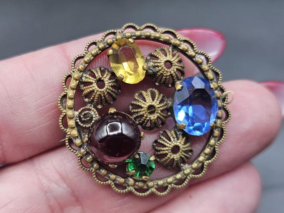 Broche Vintage Art Déco En Celluloid - Années 1930 - Décor Peint à La Main - Occasion Collection