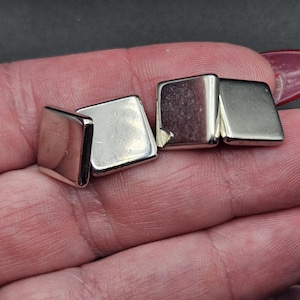 Vintage Deco Style Silvertone Square Double Ended Chain Linked Cufflinks