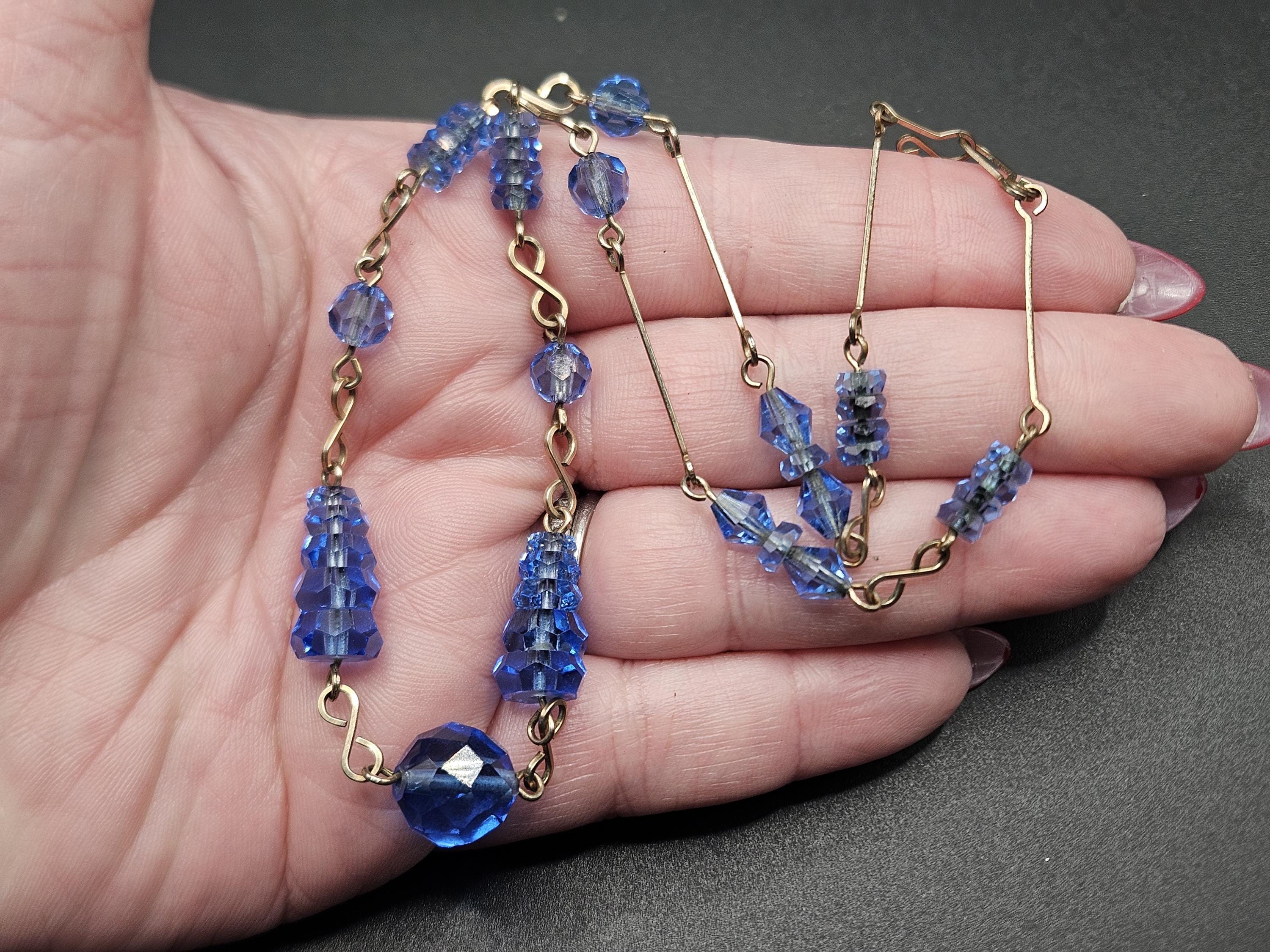 フランスアンティーク ネックレス ブルーガラス アールデコ パーツ ハンドメイド アンティーク エドワード朝から1920年代のアールデコ調コーンフラワー
