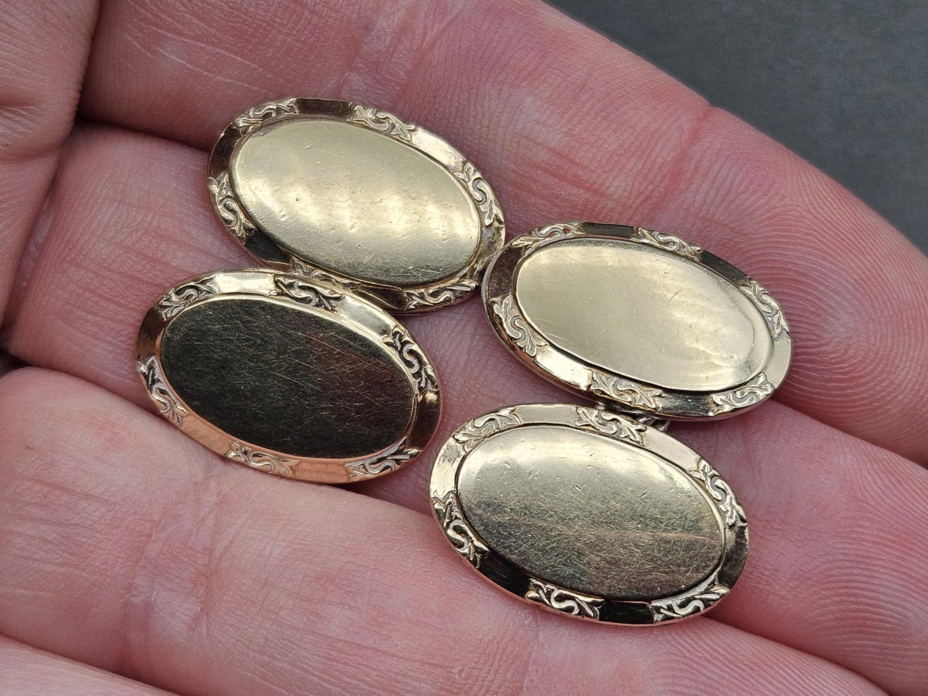 Boutons De Manchette Art Déco En Or 14k Pierre De Lune – Époque édwardienne, Occasion