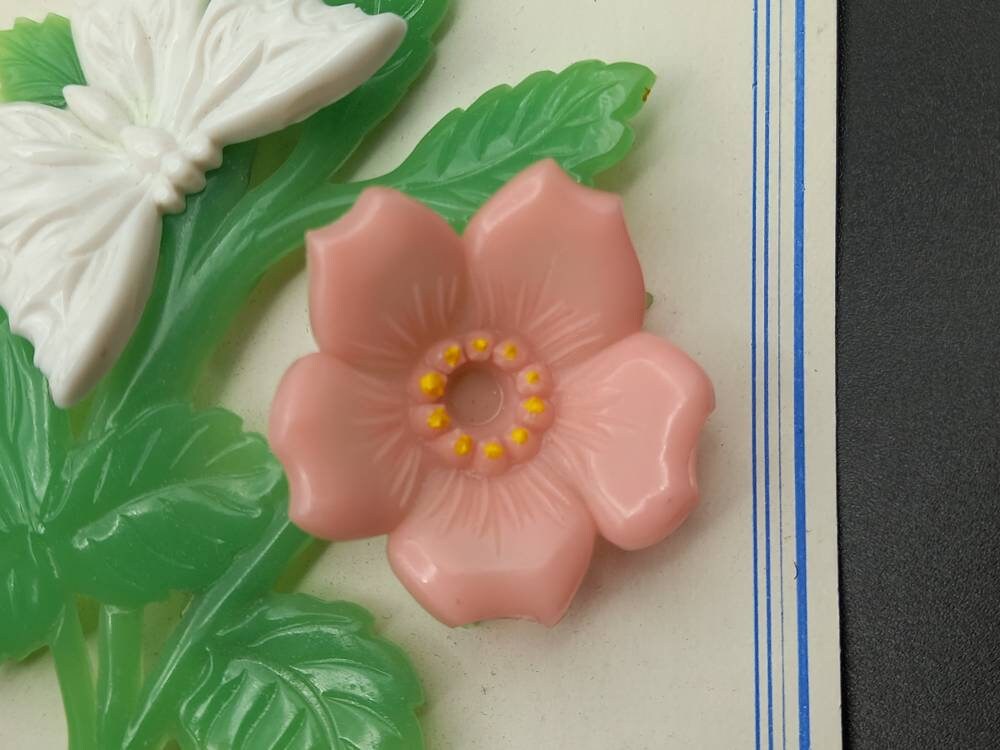 ヴィンテージ 1940 年代 セルロイド 3D ピンク フラワー