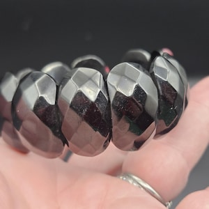 Antique Victorian Faceted Whitby Jet Mourning Stretch Panel Bracelet 25g