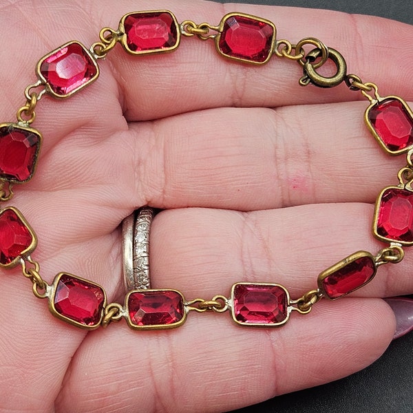 Antique 1930s Art Deco Pink Open Back Czech? Glass Bracelet