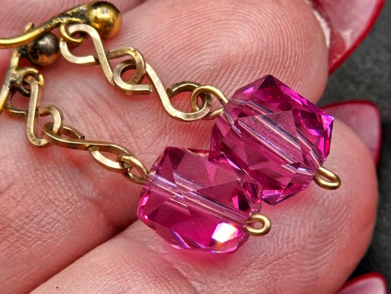 Antique Edwardian Rolled Gold Bright Pink Glass D… - image 5