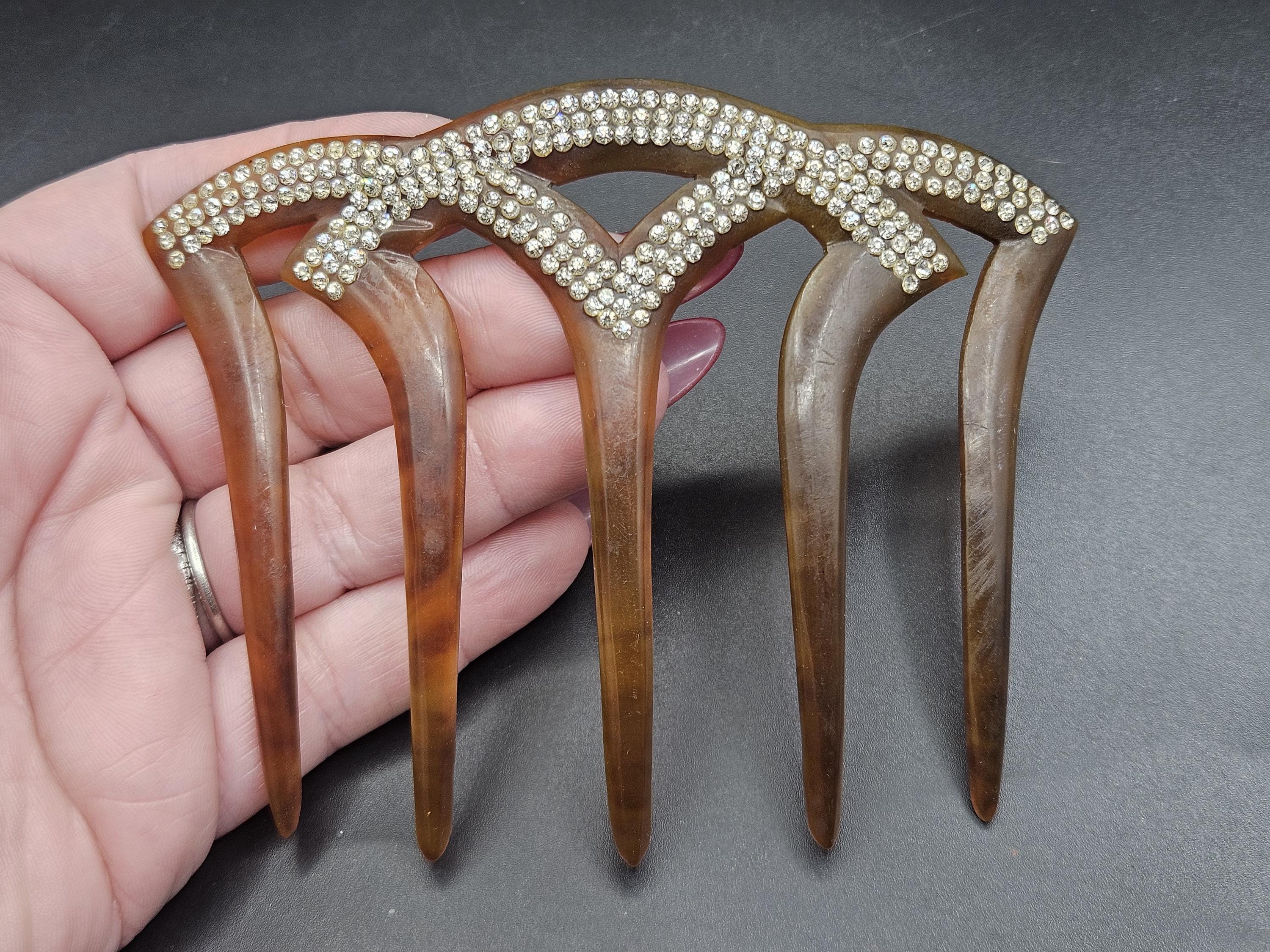 Antique Victorian or Edwardian Paste Large Hair Comb Pin Torty Celluloid