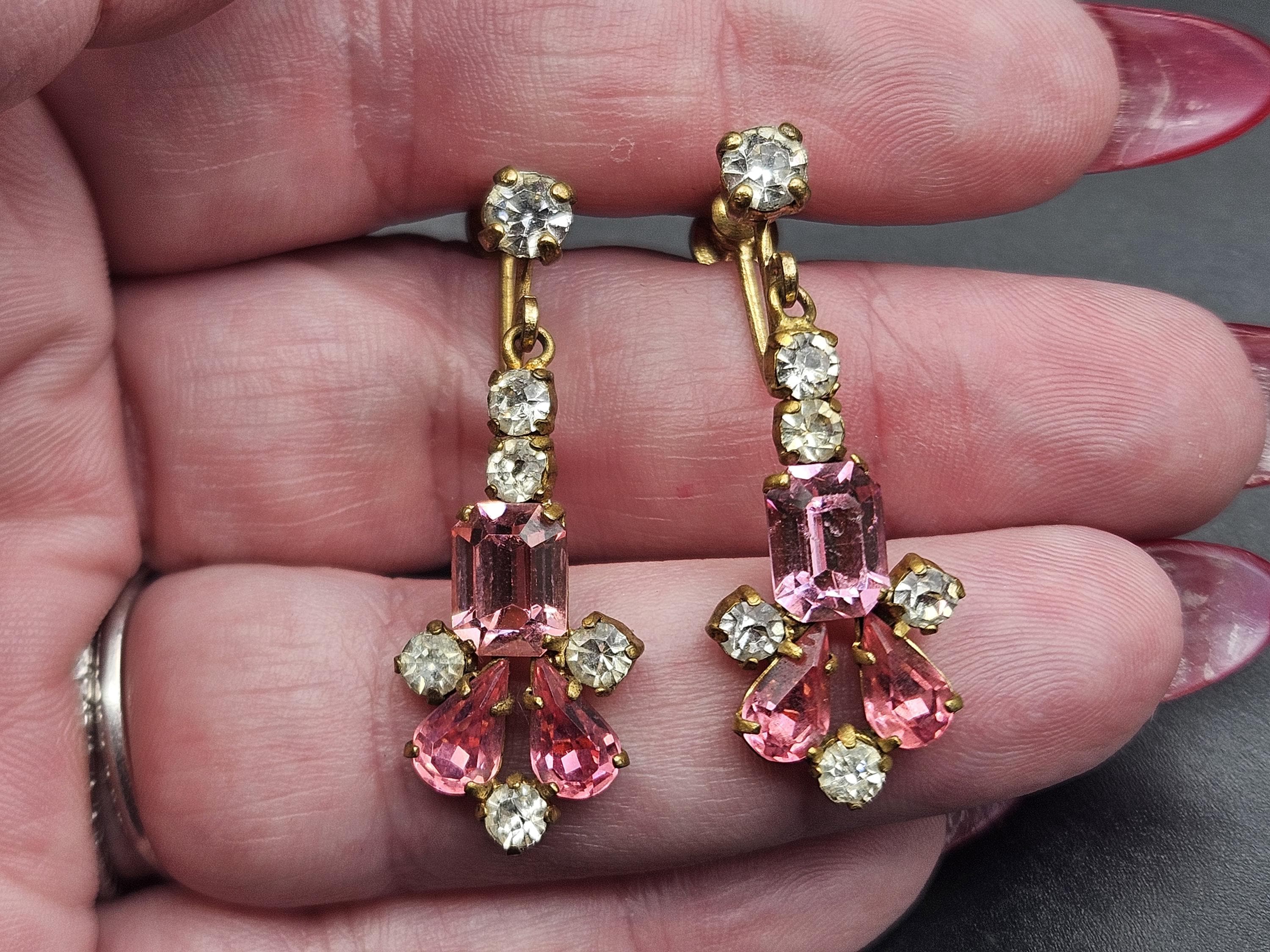 ヴィンテージ 1940年代 1950年代 ピンク＆クリアラインストーン