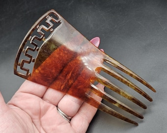 Antique Edwardian Auburn Torty Greek Key Celluloid Hair Comb
