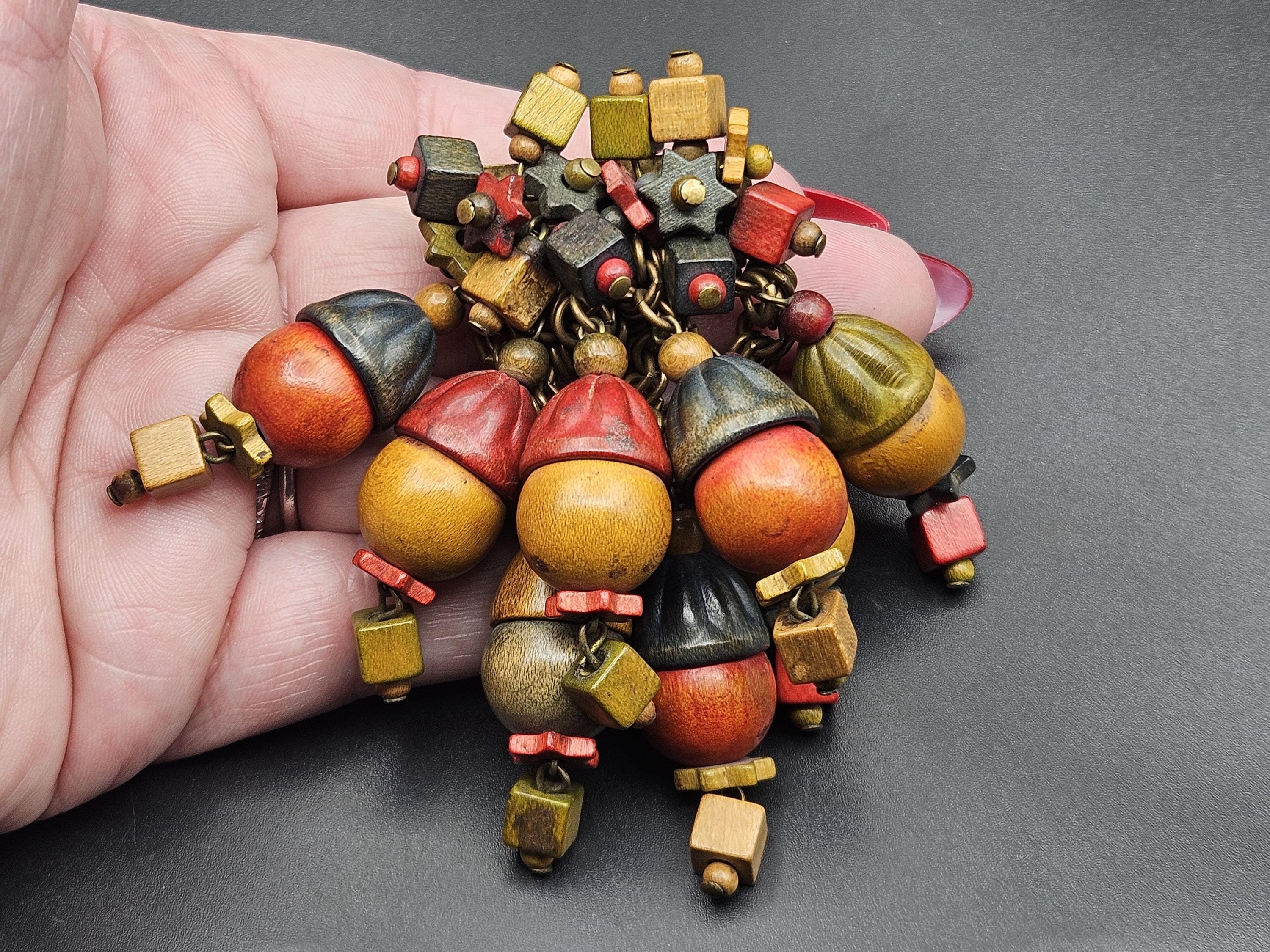 Vintage 1940s WW2 Miriam Haskell Wooden Bead Dangle Brooch Rare - Etsy