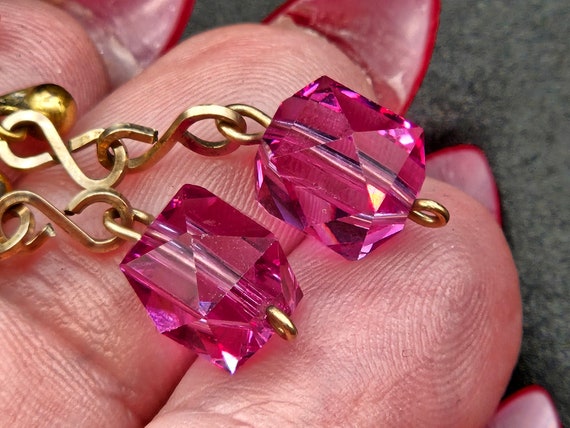 Antique Edwardian Rolled Gold Bright Pink Glass D… - image 6