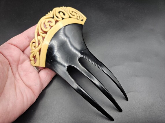 Antique Vintage Lot of Three (3) Celluloid Hair Combs Solid Black 1930 main image 3