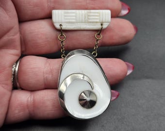 アンティーク 1930年代 アールデコ チェコ ホワイト＆クロームガラス