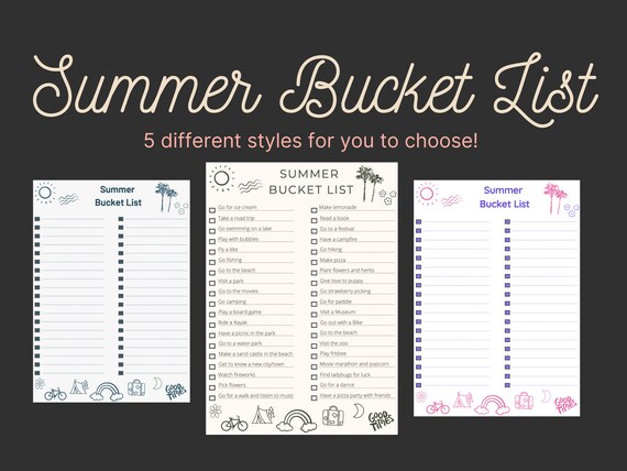 Summer Bucket List Printable Summer Bucket List Digital Etsy Summer Bucket List Printable Summer Bucket List Digital Etsy