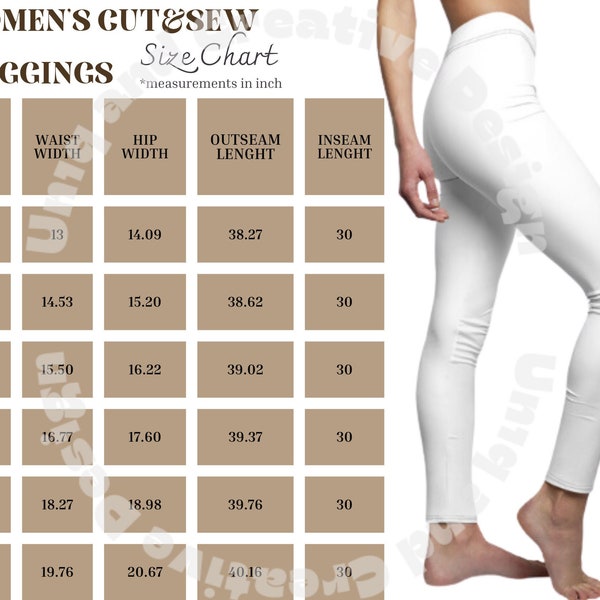 Printfy's Women's Cut & Sew Casual Leggings Size Chart, Size Chart for Printify's Women's Cut Sew Casual Leggings, Leggings Size Chart