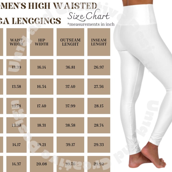 Printfy's High Waisted Yoga Leggings Size Chart, Size Chart for Printify's Women's Cut Sew Casual Leggings, High Waisted Leggings Size Chart