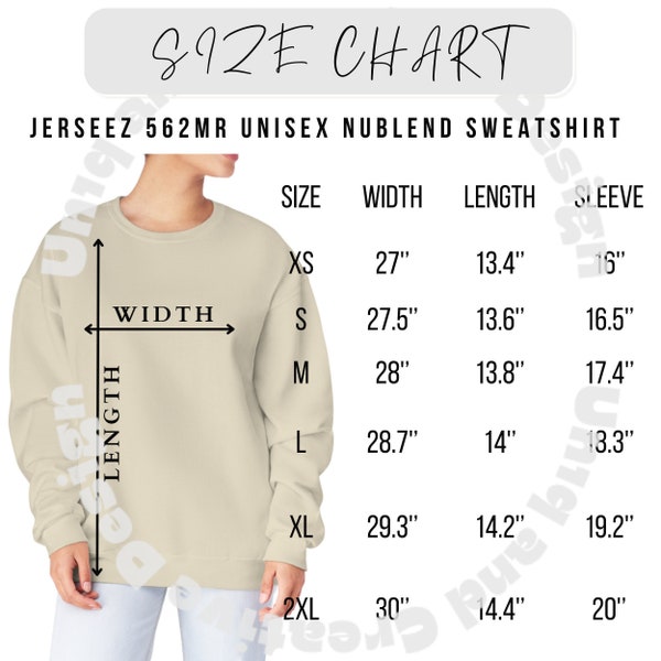 Jerzees 562MR Size Chart Jerzees Nublend Sweatshirt Size Table Jerzees Sweatshirt Chart Jerzees 562 MR Size Chart Jerzees Sweatshirt Sizes
