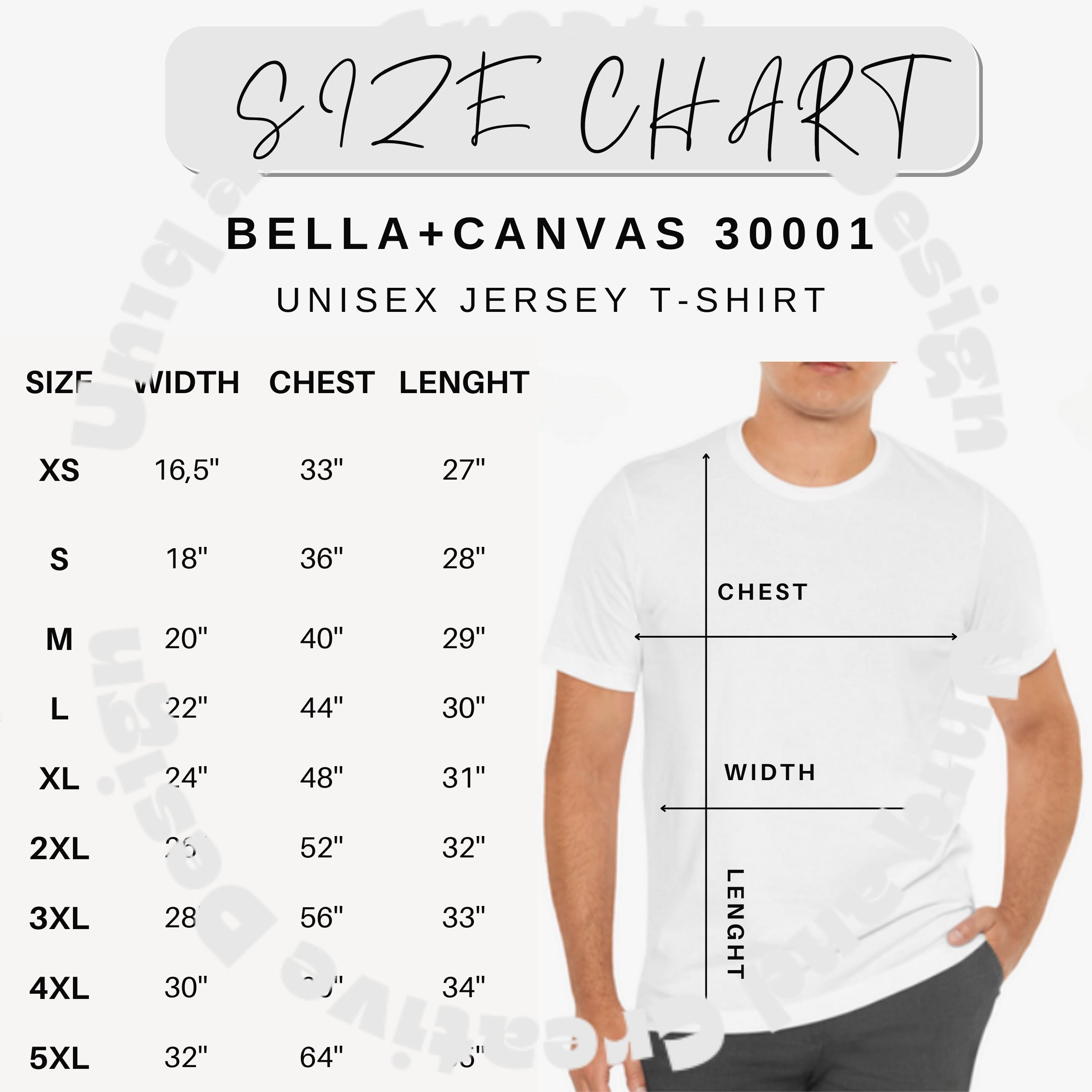 Men's Bella Canvas 3001 Size Chart 3001 Bella Canvas Size Chart Bella ...