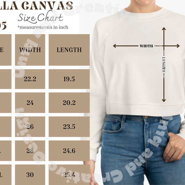 Bella Canvas 7505 Size Chart 7505 Bella Canvas Size Chart Bella and Canvas 7505 Womens  Crop Sweatshirt Size Chart BC7505 Size Chart 7505