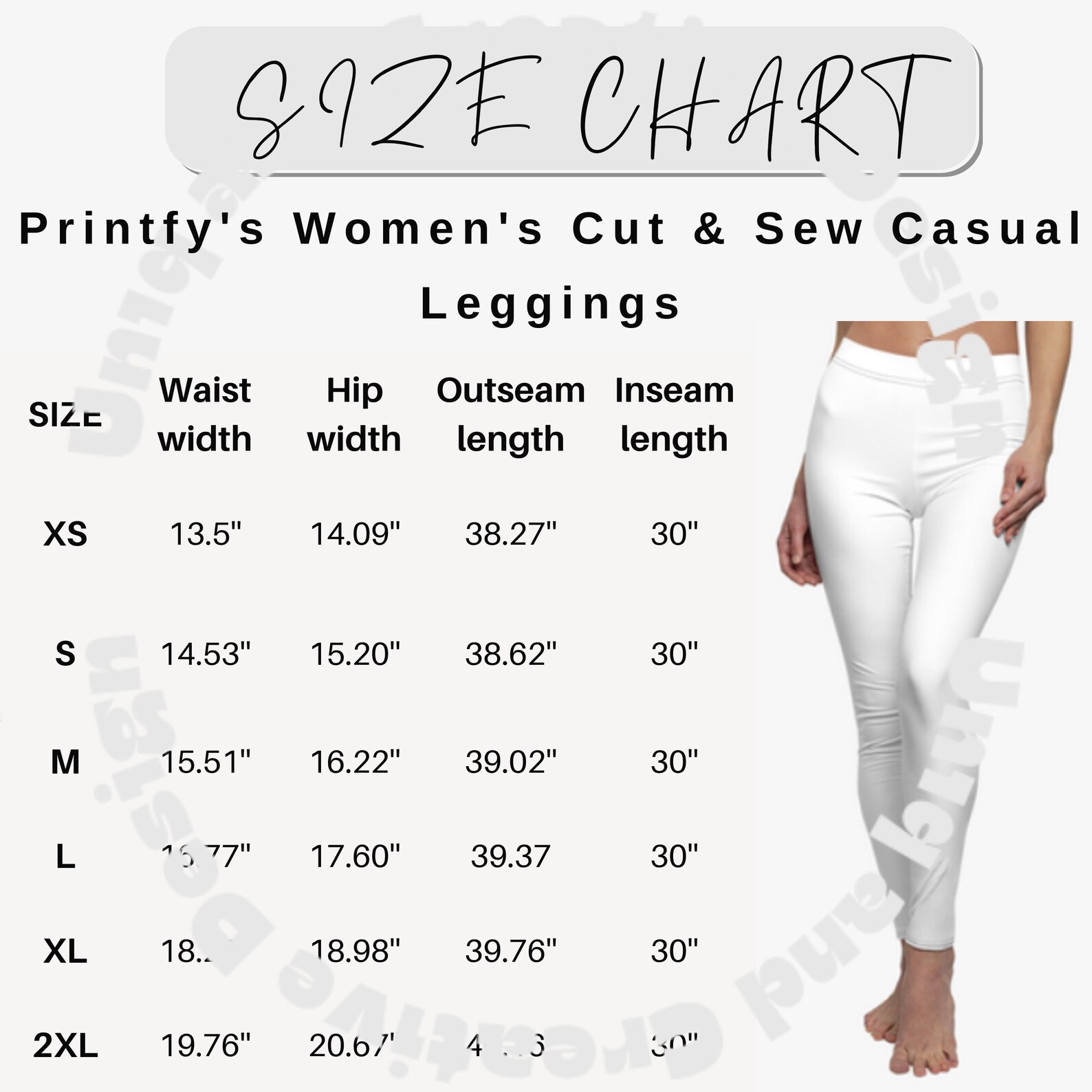 Printfy's Women's Cut & Sew Casual Leggings Size Chart, Size Chart for