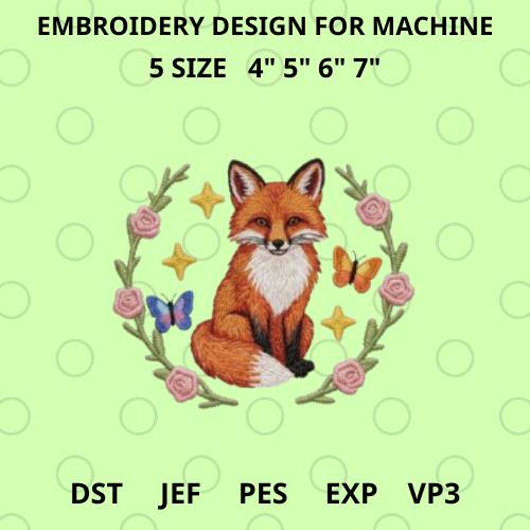 Fox Machine Images Fox Floral Embroidery Design, Woodland Fox Machine Embroidery File ...