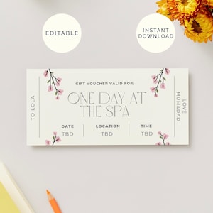 Spa Day Gutschein - sofortiger Download - bearbeitbar druckbar, Spa Gutschein, Spa Day Ticket, Spa Day Coupon Zertifikat, Ticket - Geschenk - Überraschung