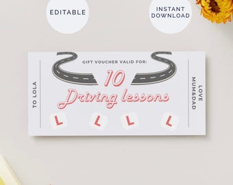 Driving Lesson Voucher, Digital Download, Birthday Voucher, 17th Birthday Voucher, Personalised Birthday Voucher, Print at Home Voucher Edit