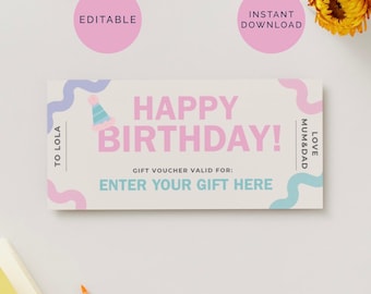 Happy Birthday Custom Gift Voucher Template, Printable Birthday Gift Certificate, Edit In Canva, Birthday Printable Birthday Gift Coupon