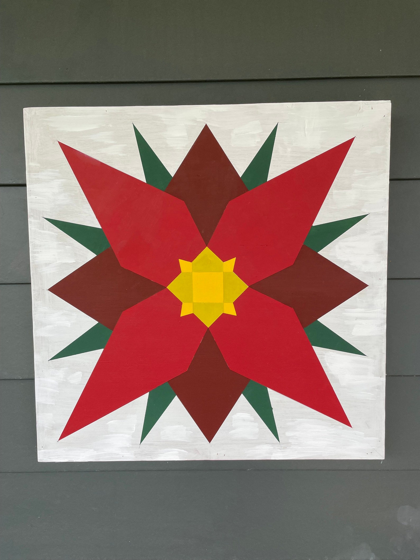 Poinsettia Wooden Quilt Square 23x23x3 Handpainted Custom Design on