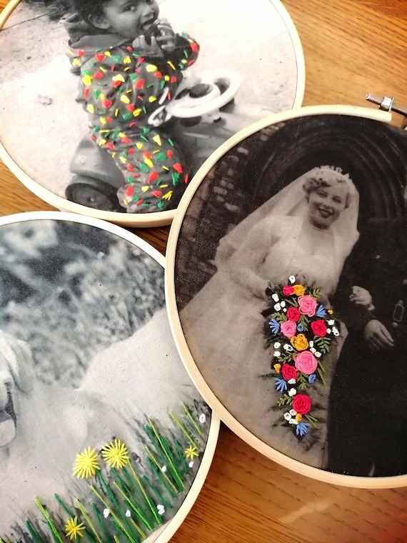 Heidi Hummingbird: Personalised photo print customise your own embroidery hoop kit Beginner friendly - Pre printed fabric