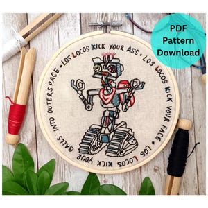 Heidi Hummingbird: Shirt Circuit Johnny 5 Embroidery Pattern 1988 Movie Fan Art (PDF Download) Beginner friendly