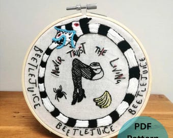 Heidi Hummingbird PDF pattern Download Beetlejuice Movie sandworm embroidery hoop Beginner friendly
