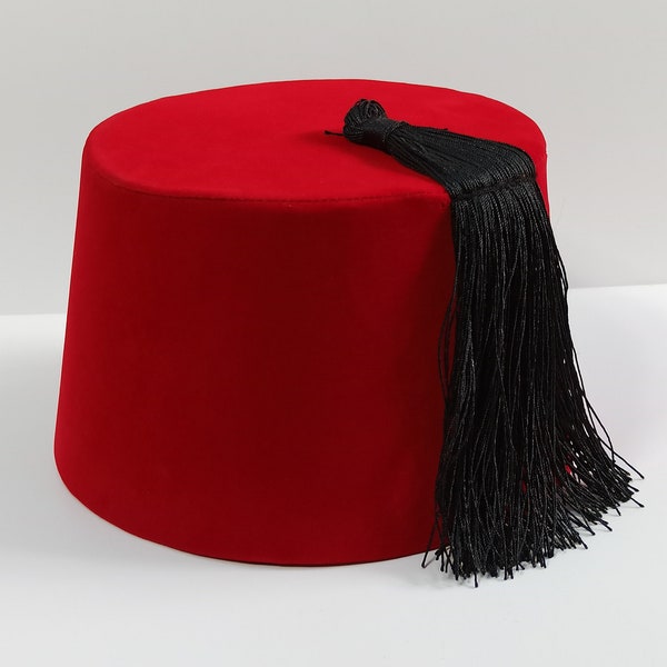 Genuino egiziano turco rosso Fez Tarboush Doctor Who Fez cappello nero nappa vero cappello Costume Tarboosh, esotico ottomano autentico folcloristico