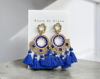 Audrey | Elegante große bunte Ohrringe | Handgefertigter Schmuck | Boho Ohrringe | blaue Ohrringe