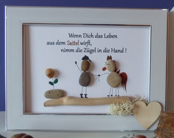 Steinbild / Bild / Rahmen / Geschenk / Pferd / Sattel / Leben / Motivation