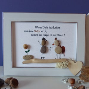 Steinbild / Bild / Rahmen / Geschenk / Pferd / Sattel / Leben / Motivation