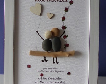 Hochzeitsgeschenk | Rosenhochzeit, 10 Jahre | Hochzeit | Geschenk Steinbild DinA4 personalisierbar | handmade