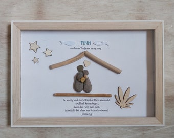 Steinbild | Pebble Art | Geschenk | handmade | Unikat & Personalisierbar zur Taufe | Taufpate  DIN A4