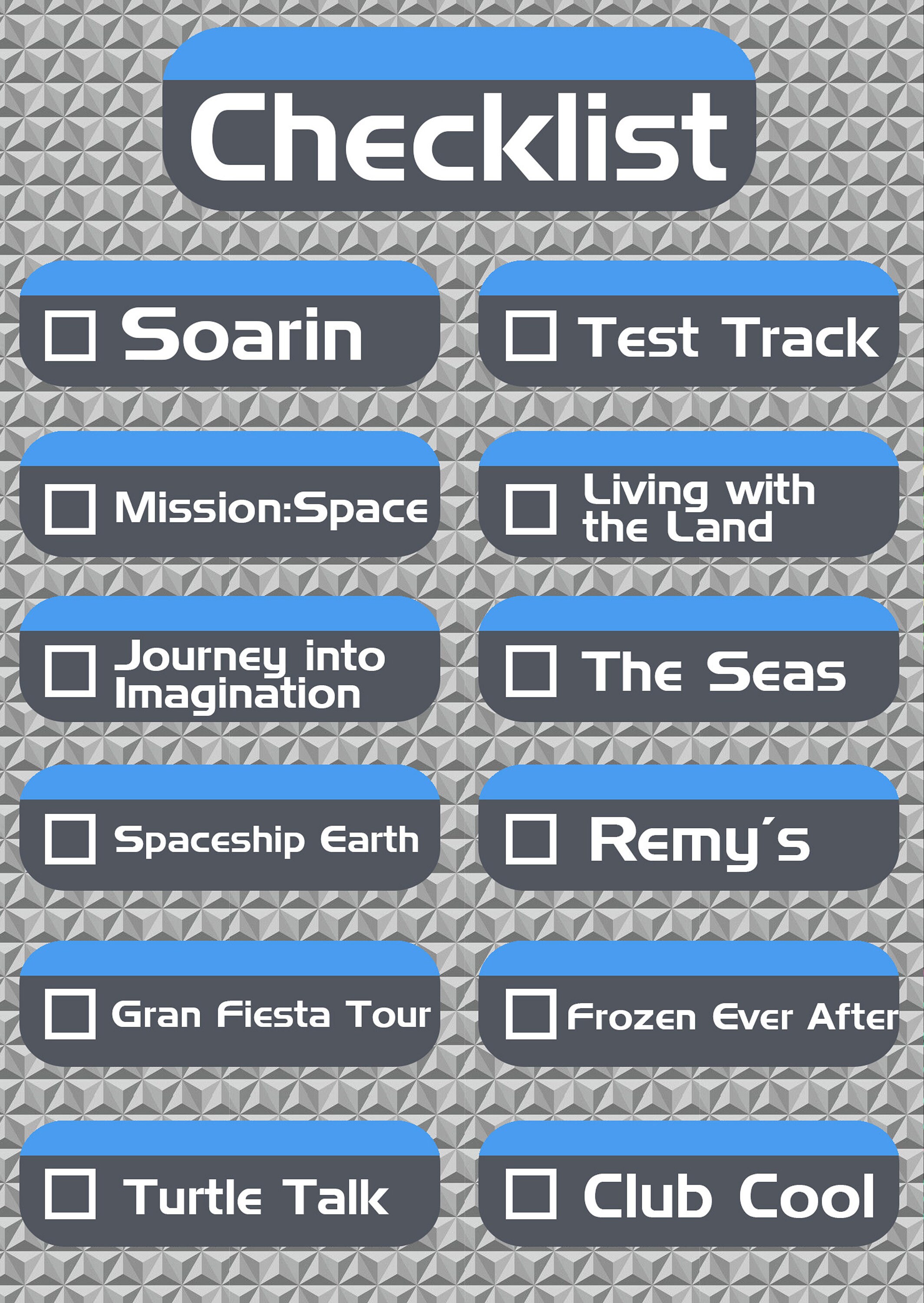 Epcot Checklist - Made to Order, Personalised, Printable Checklist - Etsy
