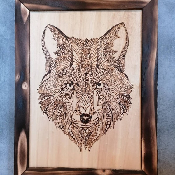 Tableau Renard Mandala Zentangle ~ Pyrogravure sur bois