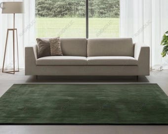 Hand Tufted Rug Modern Bottle Green Wool Area Rugs For Livingroom Bedroom Kitchen Nursery Entryway Office 5X8 6X9 8X10 9X12 10X14 Custom Rug