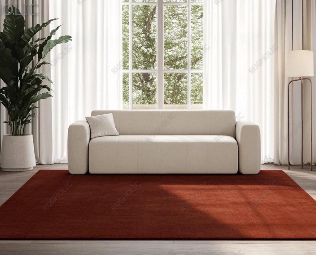 Hand Tufted Rug Solid Burnt Orange Wool Area Rugs For Livingroom Bedroom Kitchen Nursery Entryway Office 5X8 6X9 8X10 9X12 10X14 Custom Rug