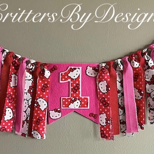 Kitty First Birthday Highchair Banner, First Birthday Banner, Kitty Birthday Garland