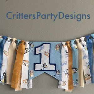 Blue Dog First Birthday Highchair Banner, First Birthday Banner, Blue Dog Birthday Decor
