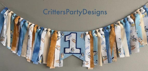 Blue Dog First Birthday Highchair Banner, First Birthday Banner, Blue Dog Birthday Decor