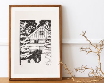 A3 handcrafted screen printing poster - The bear / Limited edition
